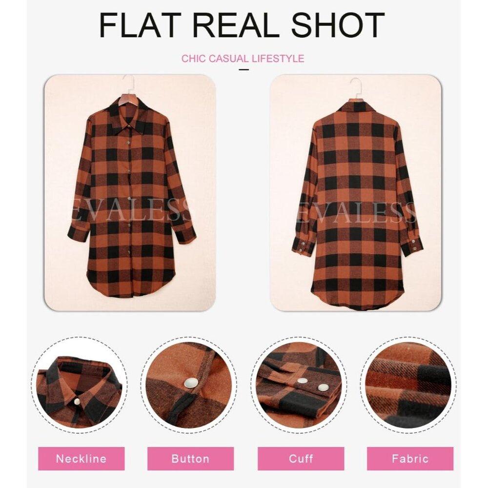 Versatile Color Block Plaid Shacket Jacket For Wo… - image 5